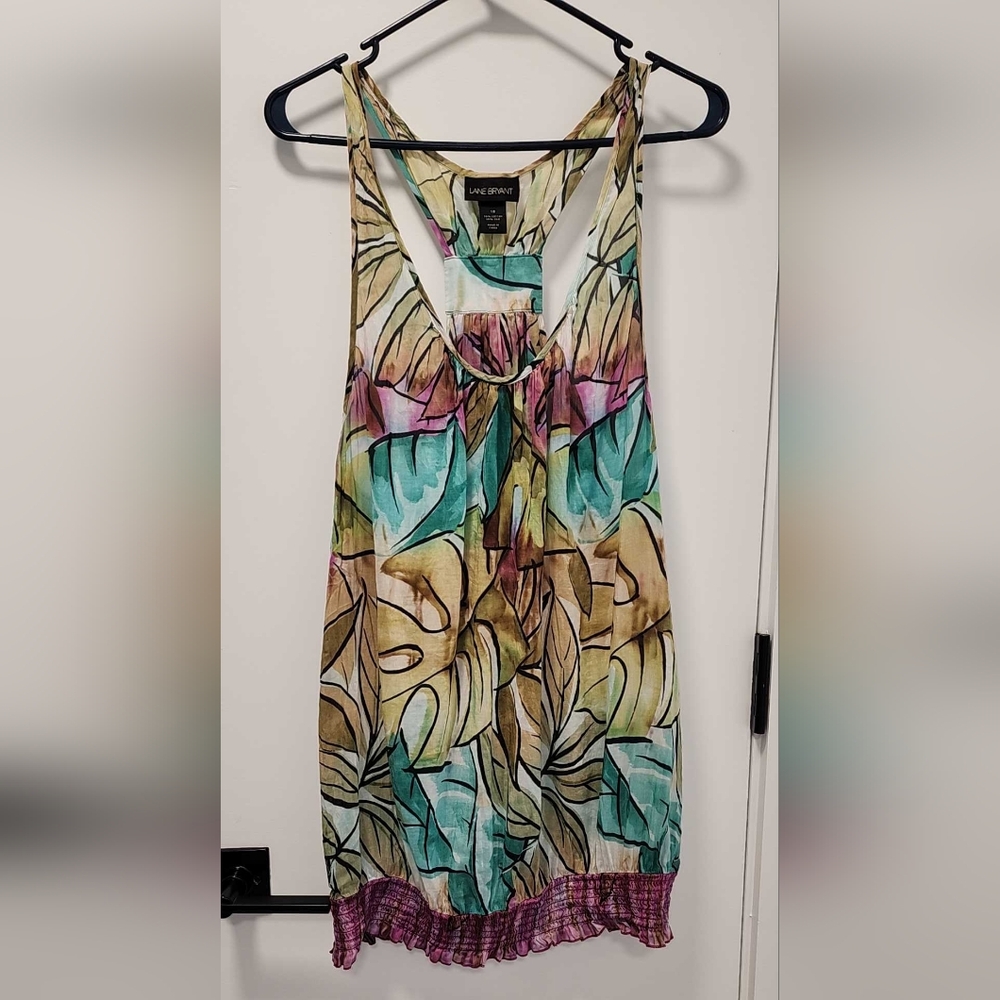 Tropical Leaf Print Sleeveless Blouse